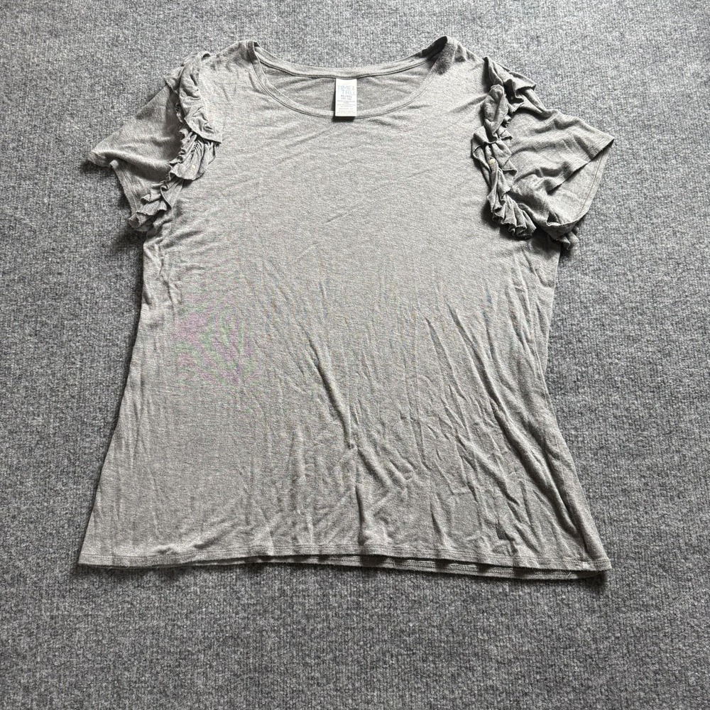 Time and Tru Womens Heather Gray Ruffle Sleeve Top Crewneck Casual Tee XL